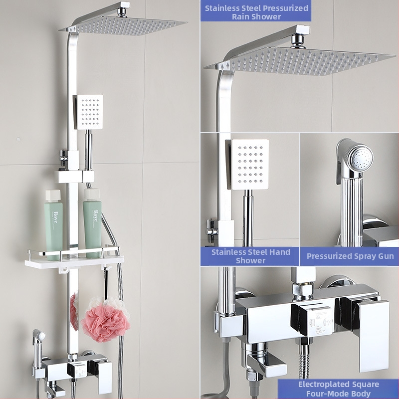 Juodas termostatinis dušo komplektas, visas varinis, karšto ir šalto vandens maišymo vožtuvas, vonios kambario stiprintuvo dušas, vonios kambario tarpvalstybinė didmeninė prekyba