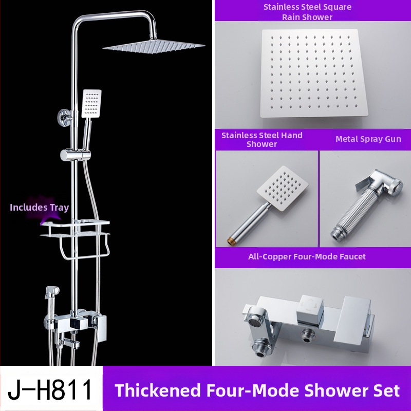 Juodas termostatinis dušo komplektas, visas varinis, karšto ir šalto vandens maišymo vožtuvas, vonios kambario stiprintuvo dušas, vonios kambario tarpvalstybinė didmeninė prekyba