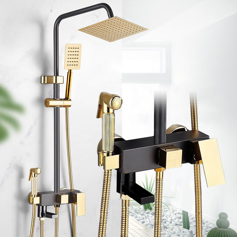 Juodas termostatinis dušo komplektas, visas varinis, karšto ir šalto vandens maišymo vožtuvas, vonios kambario stiprintuvo dušas, vonios kambario tarpvalstybinė didmeninė prekyba