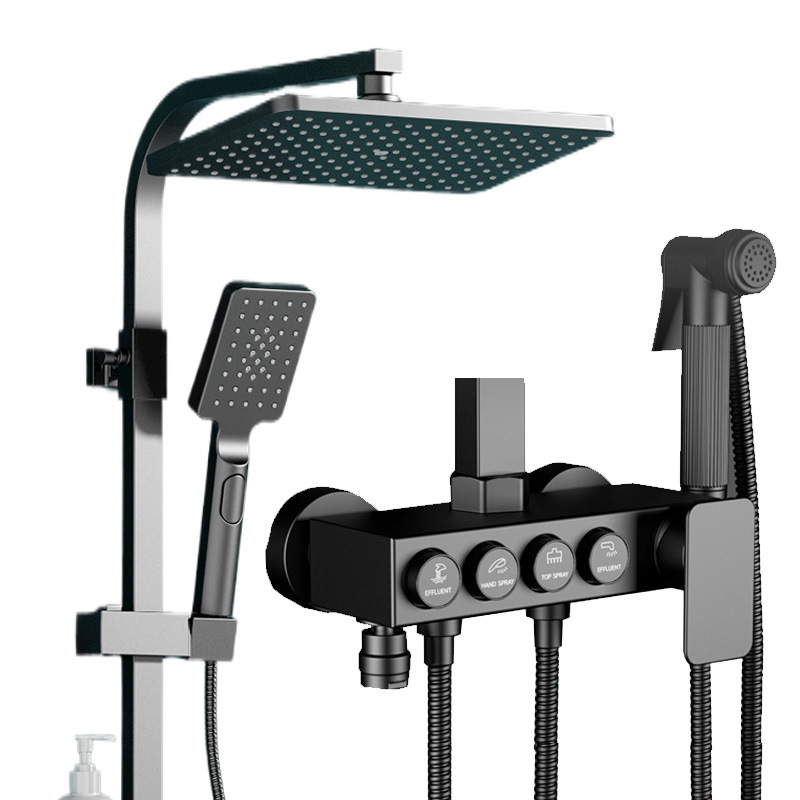Juodas termostatinis dušo komplektas, visas varinis, karšto ir šalto vandens maišymo vožtuvas, vonios kambario stiprintuvo dušas, vonios kambario tarpvalstybinė didmeninė prekyba