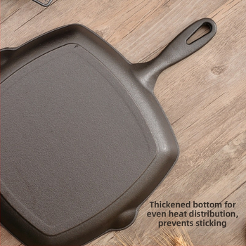 Τετράγωνο τηγάνι για μπριζόλες με χοντρό χυτοσίδηρο και ξύλινη λαβή, χωρίς επίστρωση, αντικολλητικό τηγάνι για μπριζόλες