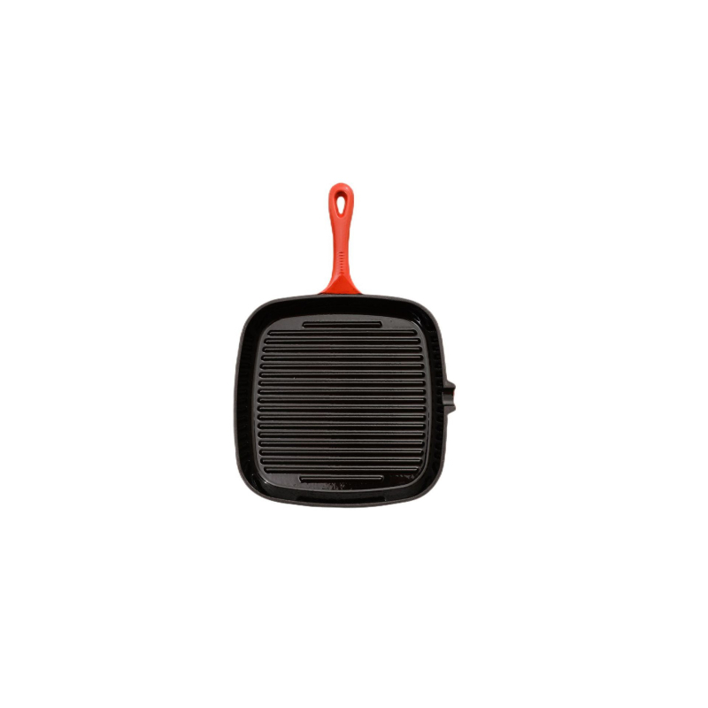 Дебел чугунен тиган за пържоли с дървена дръжка, домакински незалепващ тиган за пържоли без покритие, квадратен тиган