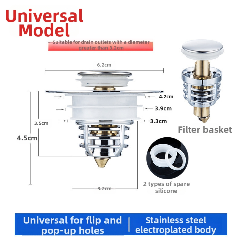 Mosdó szivárgásgátló dugó Mosdó lefolyó tartozékok Mosdó felhúzható maggal Nyomásra alkalmas mosdódugó Mosdó