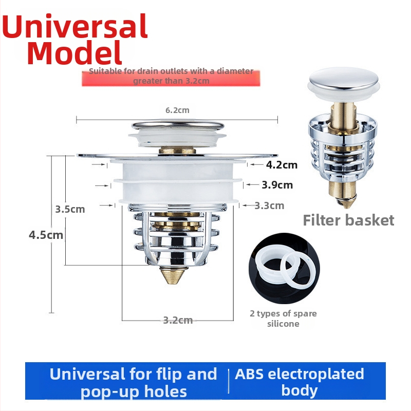 Mosdó szivárgásgátló dugó Mosdó lefolyó tartozékok Mosdó felhúzható maggal Nyomásra alkalmas mosdódugó Mosdó