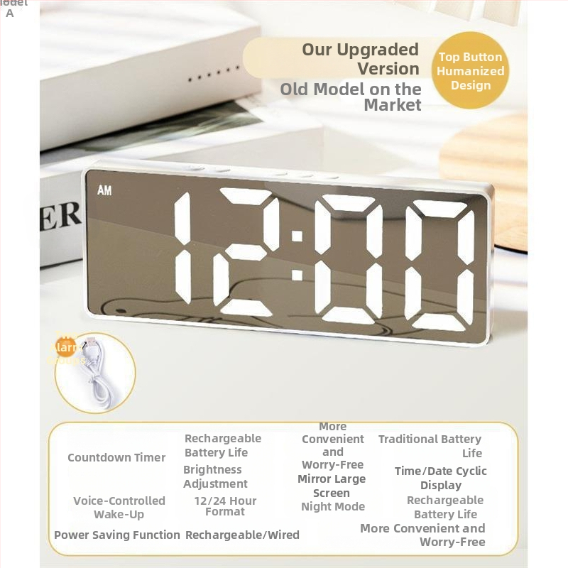 Ceas deșteptător cu oglindă, afișaj orar, studenții folosesc pendulul pentru birou, inteligent, 2024, electronic, digital, nou