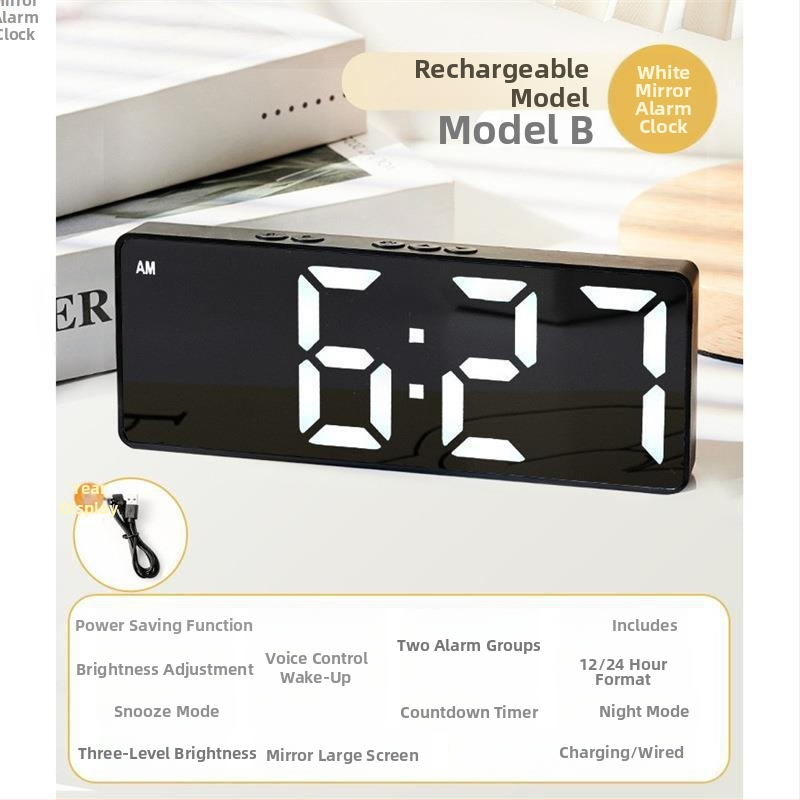Ceas deșteptător cu oglindă, afișaj orar, studenții folosesc pendulul pentru birou, inteligent, 2024, electronic, digital, nou