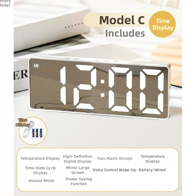 Ceas deșteptător cu oglindă, afișaj orar, studenții folosesc pendulul pentru birou, inteligent, 2024, electronic, digital, nou