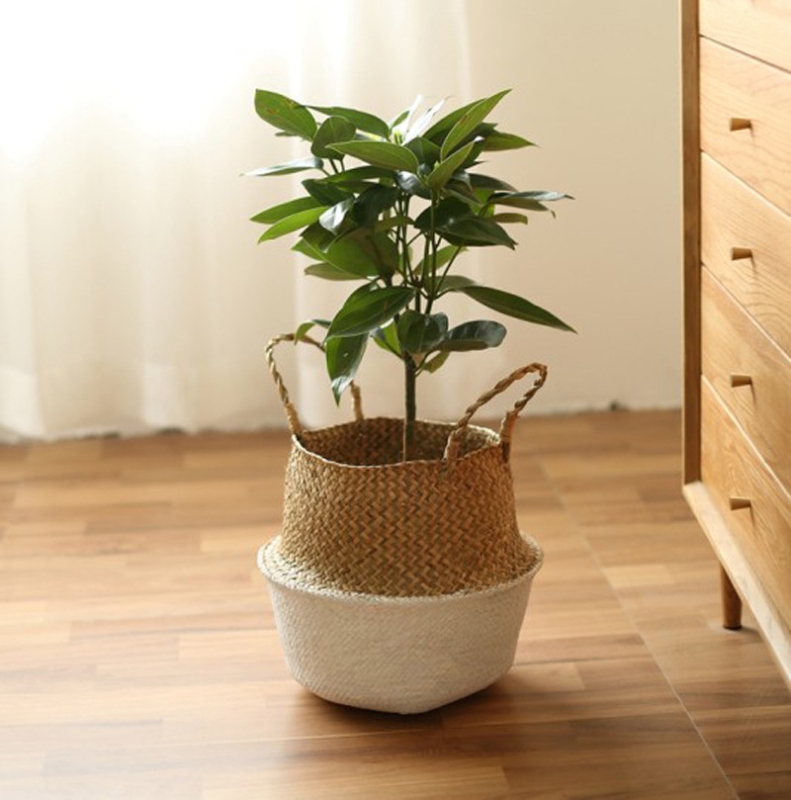 Sulankstomas šiaudinis gėlių krepšelis ant grindų, kūrybingas vidaus daiktų laikymo krepšelis, „Nordic“ namų viešbučio dekoravimo kioskas, lengvas gėlių krepšelis