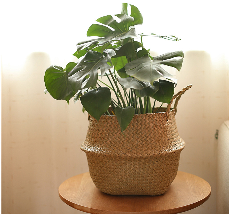 Sulankstomas šiaudinis gėlių krepšelis ant grindų, kūrybingas vidaus daiktų laikymo krepšelis, „Nordic“ namų viešbučio dekoravimo kioskas, lengvas gėlių krepšelis