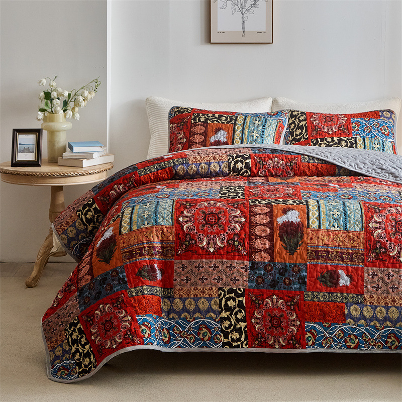 Trijų dalių lovos užtiesalų komplektas, skirtas tarpvalstybinei užsienio prekybai, viengulė plona lovatiesė, skaitmeniniu būdu spausdintas vientisas lovos užtiesalas