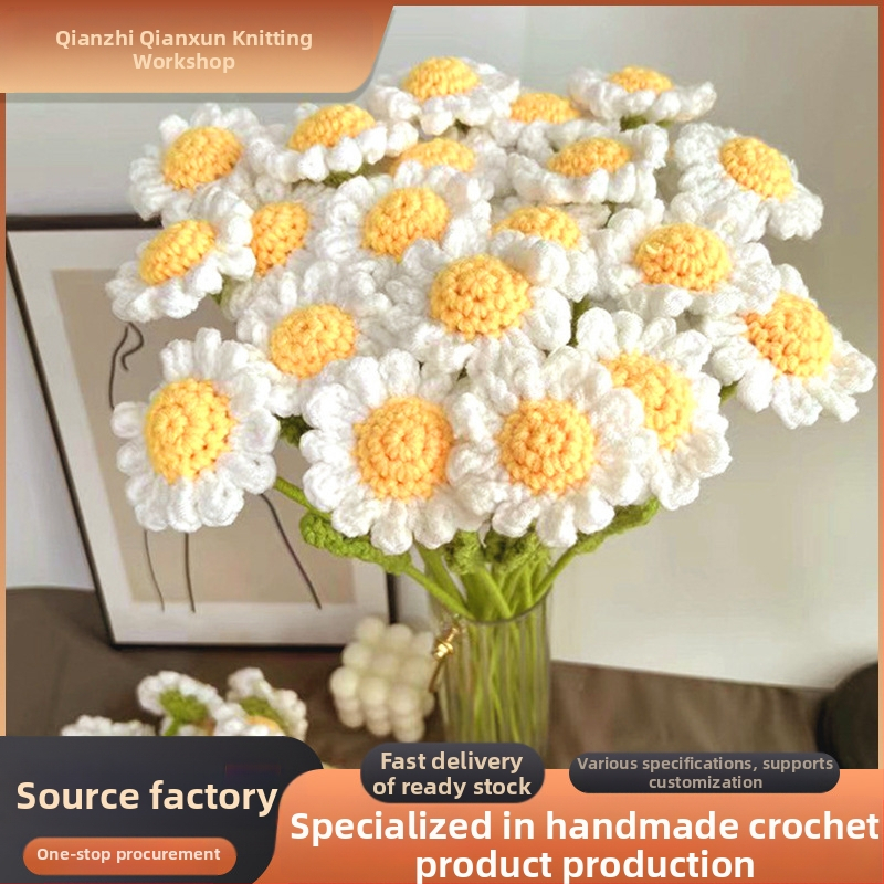 Simuleeritud krüsanteemikimp, käsitsi valmistatud isetehtud kootud karikakratega Hiina valentinipäevakimp, villane lill, loominguline surematu lill