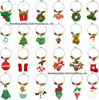 Gamintojo paruoštas kalėdinis vyno taurės žiedas su PVC minkštais klijais, vyno taurės žiedų rinkinys, kalėdinis vyno taurės identifikatorius, vakarėlio dekoravimas