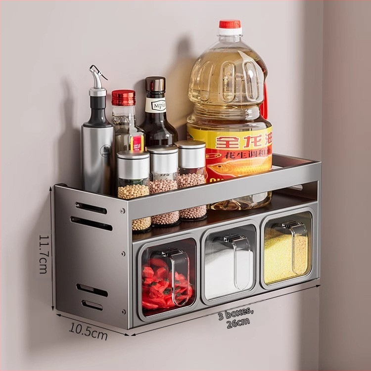 Ράφι αποθήκευσης κουτιού καρυκευμάτων κουζίνας, μη διάτρητο τοίχου, πολυλειτουργικό βάζο καρυκευμάτων, μπουκάλι, συνδυασμός καρυκευμάτων, ράφι αποθήκευσης