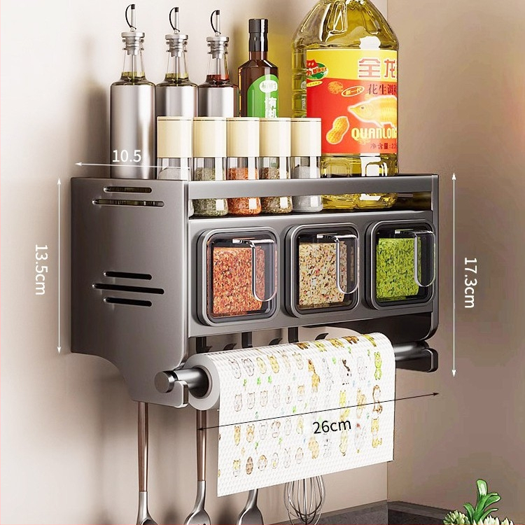 Ράφι αποθήκευσης κουτιού καρυκευμάτων κουζίνας, μη διάτρητο τοίχου, πολυλειτουργικό βάζο καρυκευμάτων, μπουκάλι, συνδυασμός καρυκευμάτων, ράφι αποθήκευσης