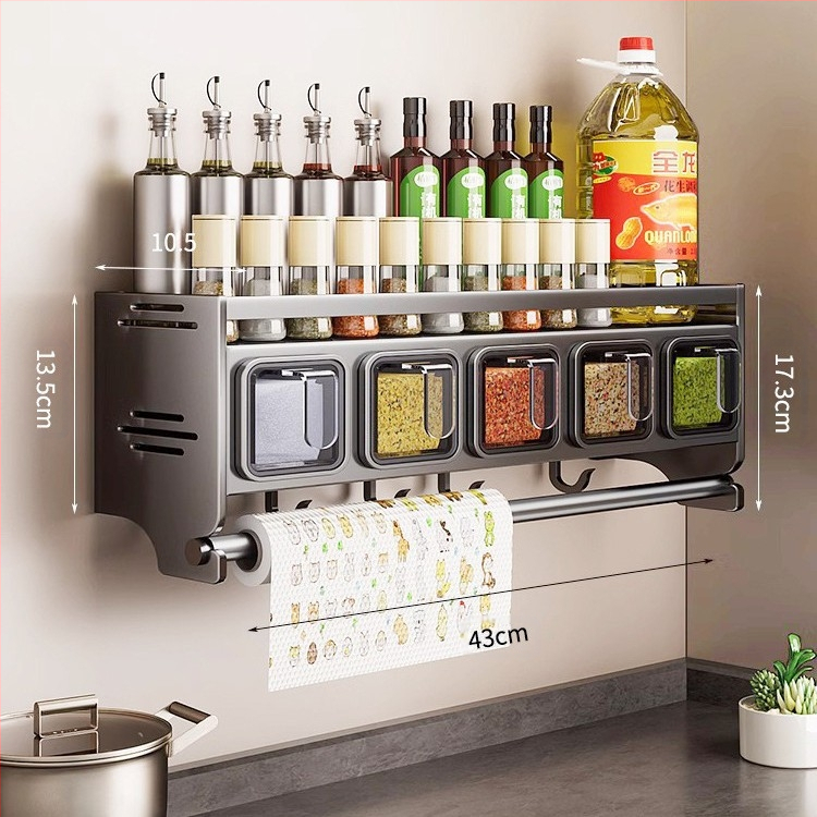 Ράφι αποθήκευσης κουτιού καρυκευμάτων κουζίνας, μη διάτρητο τοίχου, πολυλειτουργικό βάζο καρυκευμάτων, μπουκάλι, συνδυασμός καρυκευμάτων, ράφι αποθήκευσης