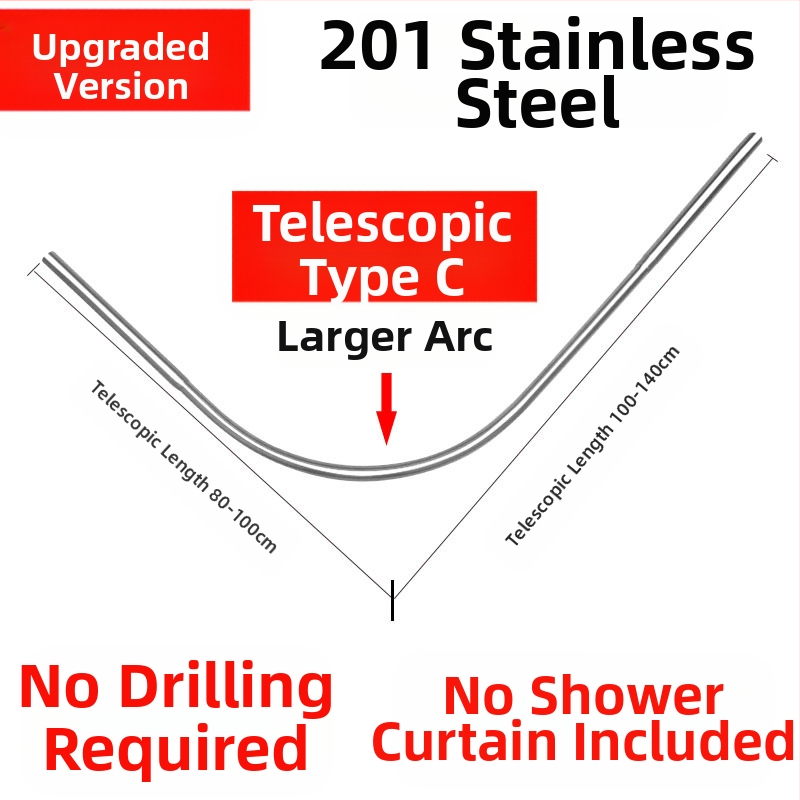 Комплект извити душ корнизи за баня Shangtao, телескопични, безпроблемни, от неръждаема стомана 304, ветрилообразни, за вана