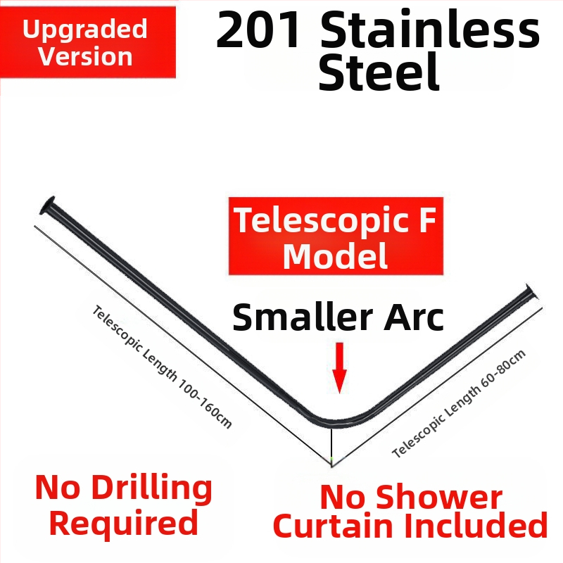 Комплект извити душ корнизи за баня Shangtao, телескопични, безпроблемни, от неръждаема стомана 304, ветрилообразни, за вана
