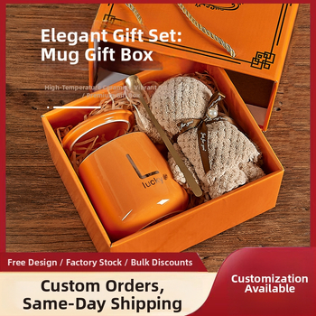 Magas megjelenésű vizespohár kanállal és fedéllel ünnepi ajándék kézzel készített ajándék, testreszabott könnyű luxus kerámia bögre törölközőmackós ajándékdoboz