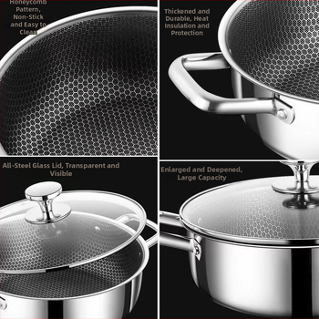 Κηρήθρα χωρίς επίστρωση, αντικολλητική κατσαρόλα από ανοξείδωτο ατσάλι, μεγάλη χωρητικότητα, ατμομάγειρας διπλής στρώσης, οικιακή επαγωγική κουζίνα, ζεστή κατσαρόλα γενικής χρήσης