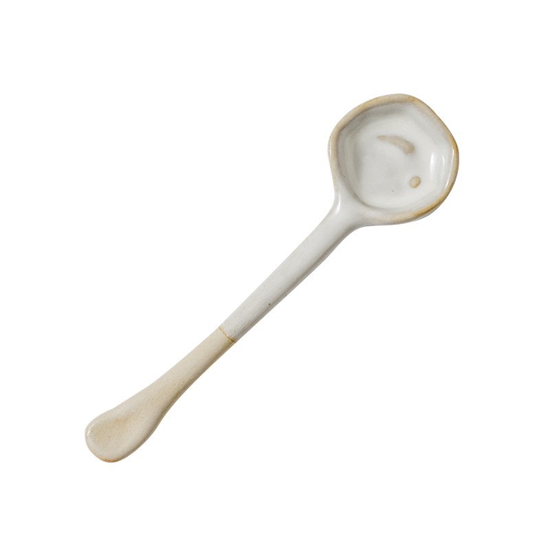 Keraminis karščiui atsparus kavos šaukštelis ilga rankena, vintažinis japoniškas molinis prieskonių maišymo šaukštelis, rankų darbo, mažas, didmeninė prekyba, akmens masės dirbiniai