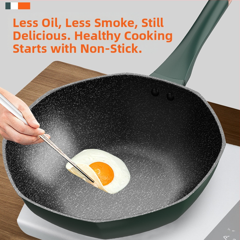 Майфан каменен осмоъгълен тиган с незалепващо покритие, удебелен тиган, кухненски уок, домакински, многофункционален уок, газов универсален