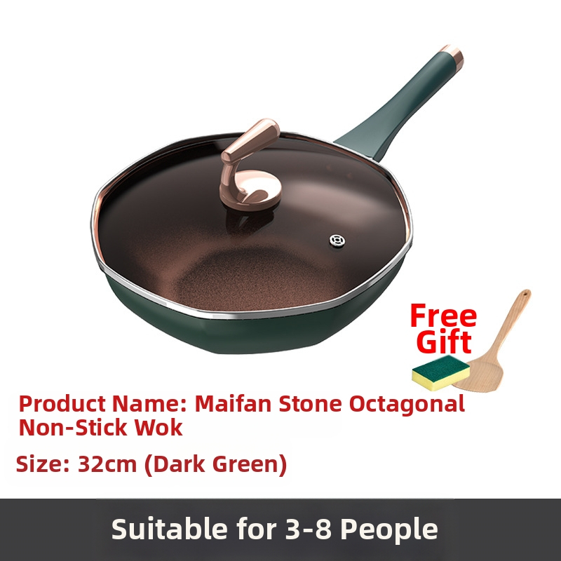 Maifani kivist kaheksanurkne pann mittenakkuva panniga paksendatud pann köögiwok majapidamise multifunktsionaalne wok-gaas universaalne