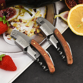 Daugiafunkcis vyno atidarytuvas iš nerūdijančio plieno, jūrų arkliuko formos, raudonojo vyno ir alkoholinių gėrimų butelių atidarytuvas, raudonmedžio rankena, vyno butelių atidarytuvas