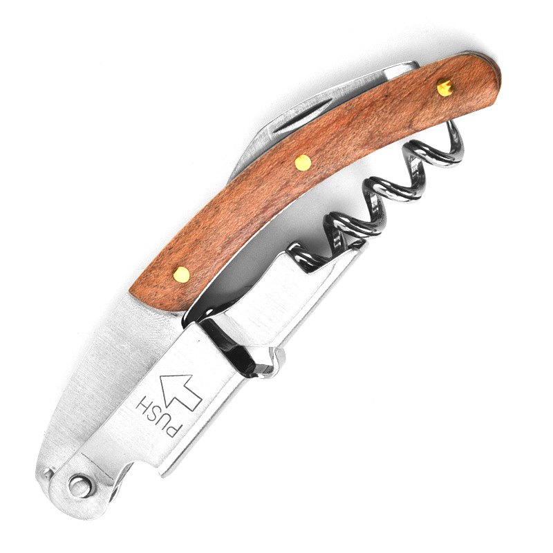 Daugiafunkcis vyno atidarytuvas iš nerūdijančio plieno, jūrų arkliuko formos, raudonojo vyno ir alkoholinių gėrimų butelių atidarytuvas, raudonmedžio rankena, vyno butelių atidarytuvas