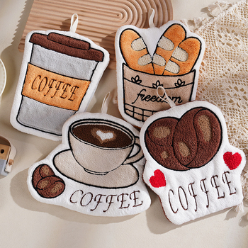 Tarpvalstybinis naujas kavos rašto rankšluostis, sutirštintas koralų vilnos siuvinėjimas, mielas rankų darbo audinio virtuvinis rankšluostis, eksportuojamas