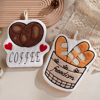 Tarpvalstybinis naujas kavos rašto rankšluostis, sutirštintas koralų vilnos siuvinėjimas, mielas rankų darbo audinio virtuvinis rankšluostis, eksportuojamas