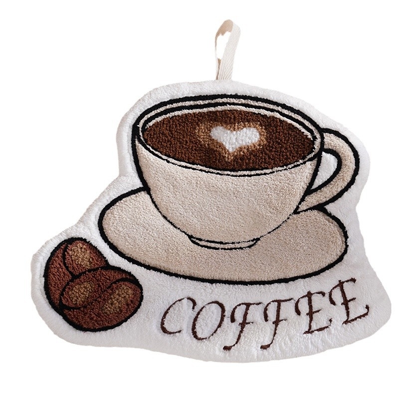 Piiriülene uus kohvimustriga rätik paksendatud korallfliisist tikandiga armas käsitsi valmistatud köögirätiku eksport