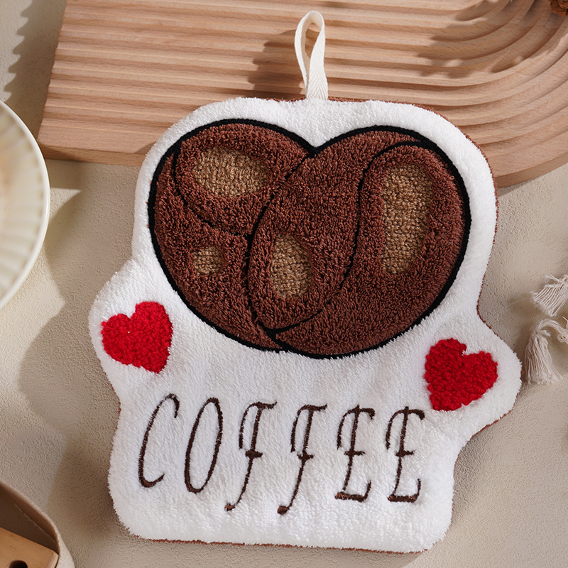 Tarpvalstybinis naujas kavos rašto rankšluostis, sutirštintas koralų vilnos siuvinėjimas, mielas rankų darbo audinio virtuvinis rankšluostis, eksportuojamas