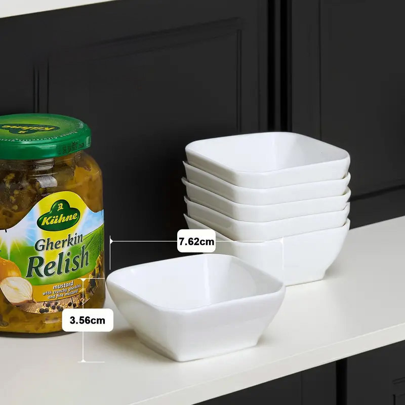 Keraminis indas, sojų padažo indas, padažo indas, prieskonių indas, kvadratinis prieskonių indas, buitinis virtuvės 3 colių užkandžių indas, baltas indas