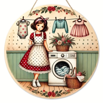 Vintage stílusú, fából készült, lányos mosóhorog - virágmintás és gyermekkori emlékdizájn, otthoni és ajtódekoráció