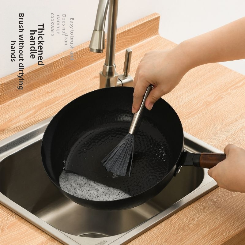Четка за тенджера от неръждаема стомана с дълга дръжка, кухненска удължена четка за миене на тенджери, дезинфекцираща четка за почистване