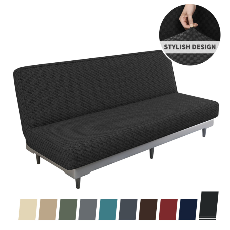 Tarpvalstybinis sustorintas be porankių, visiškai uždaras sofos lovos užvalkalas, elastingas sofos apsauginis užvalkalas, vientisos spalvos languotas sofos apsauginis užvalkalas