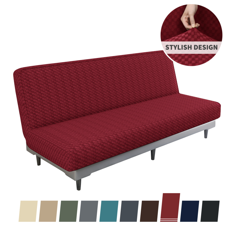 Tarpvalstybinis sustorintas be porankių, visiškai uždaras sofos lovos užvalkalas, elastingas sofos apsauginis užvalkalas, vientisos spalvos languotas sofos apsauginis užvalkalas