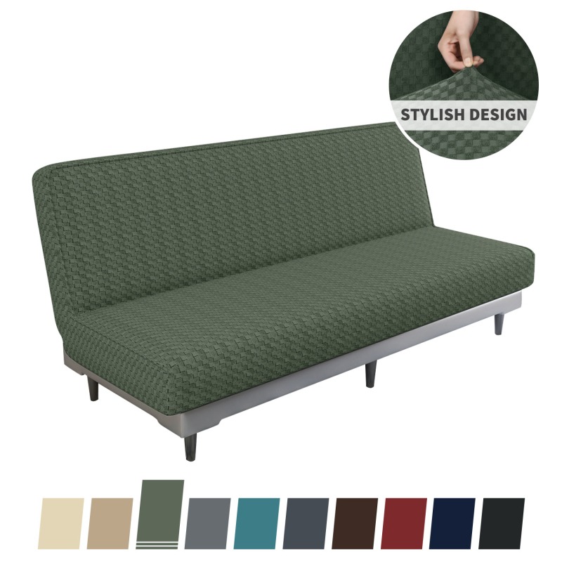 Tarpvalstybinis sustorintas be porankių, visiškai uždaras sofos lovos užvalkalas, elastingas sofos apsauginis užvalkalas, vientisos spalvos languotas sofos apsauginis užvalkalas