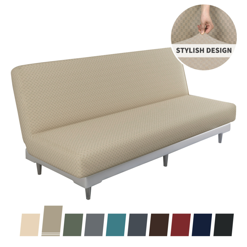 Tarpvalstybinis sustorintas be porankių, visiškai uždaras sofos lovos užvalkalas, elastingas sofos apsauginis užvalkalas, vientisos spalvos languotas sofos apsauginis užvalkalas