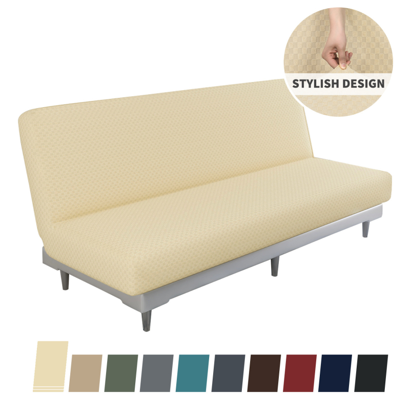 Tarpvalstybinis sustorintas be porankių, visiškai uždaras sofos lovos užvalkalas, elastingas sofos apsauginis užvalkalas, vientisos spalvos languotas sofos apsauginis užvalkalas
