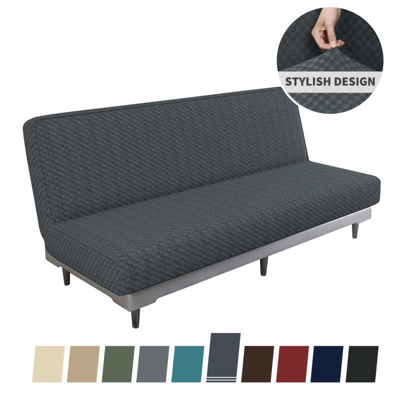 Tarpvalstybinis sustorintas be porankių, visiškai uždaras sofos lovos užvalkalas, elastingas sofos apsauginis užvalkalas, vientisos spalvos languotas sofos apsauginis užvalkalas