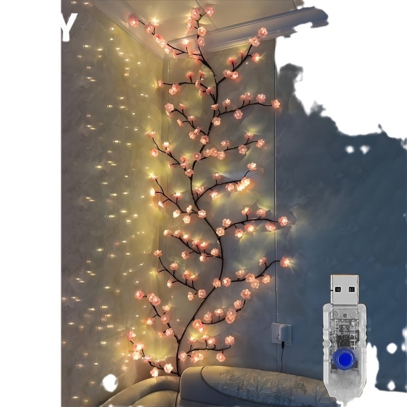 Naujas kryžminis LED šakos šviestuvas su rotango šviestuvu, vyšnių žiedų efektu, dekoratyvinis stereo šviestuvas interjerui, išlenkiamas aplinkos šviestuvas