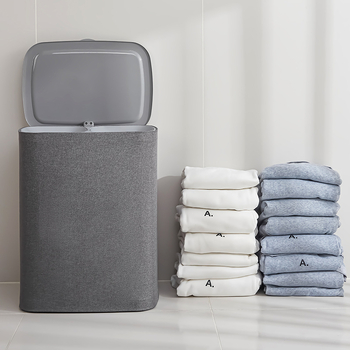 Háztartási fürdőszobai szennyes ruhakosár szennyes ruhakosár fürdőszobai álló összecsukható tároló élelmiszertáska szövet tároló vödör fedéllel