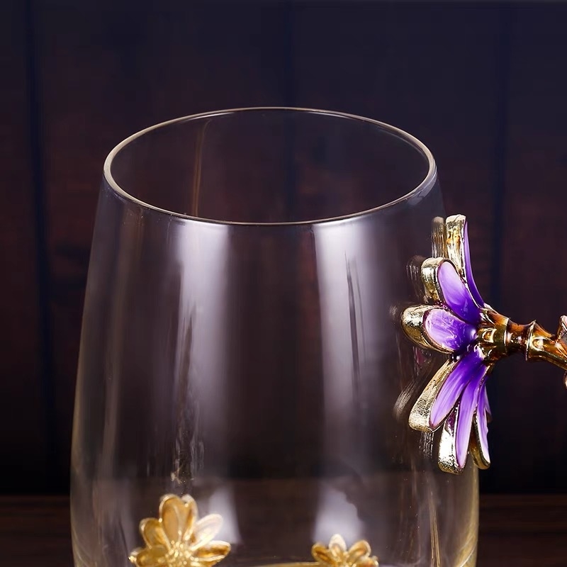 Gyári közvetlen értékesítés rózsaszín krizantém nagy hasú csésze hidegen vágott csésze cinkötvözetből, magas hőmérsékletnek ellenálló virágcsésze zománcozott üvegből