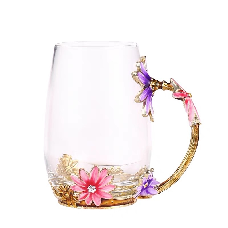 Gyári közvetlen értékesítés rózsaszín krizantém nagy hasú csésze hidegen vágott csésze cinkötvözetből, magas hőmérsékletnek ellenálló virágcsésze zománcozott üvegből