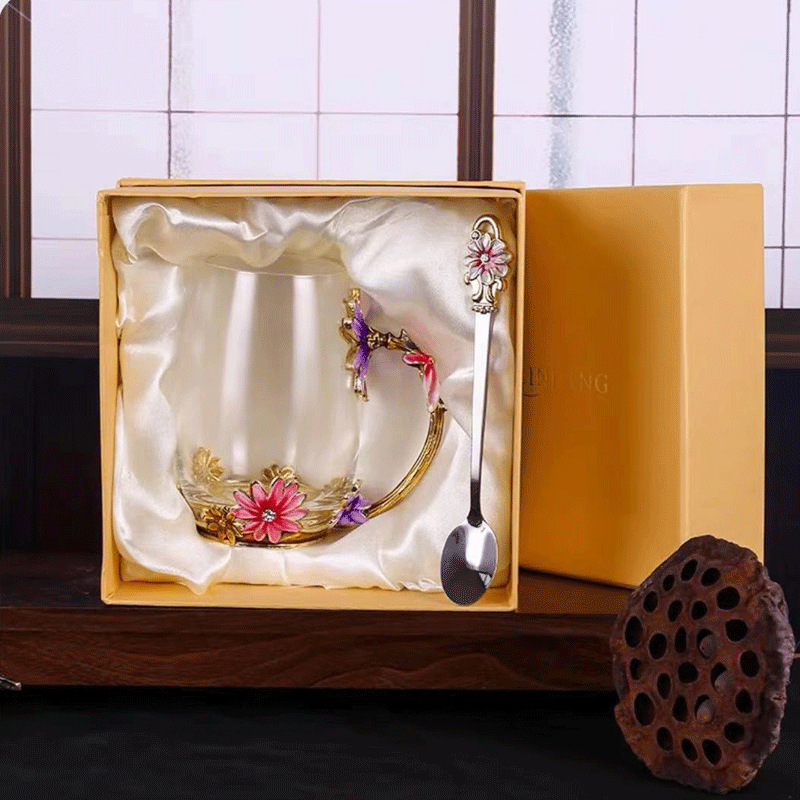 Gyári közvetlen értékesítés rózsaszín krizantém nagy hasú csésze hidegen vágott csésze cinkötvözetből, magas hőmérsékletnek ellenálló virágcsésze zománcozott üvegből