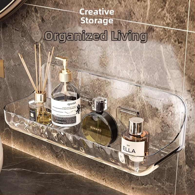 Акрилен стелаж за съхранение в баня, стелаж за съхранение в баня, стенен стелаж за умивалник без перфоратор
