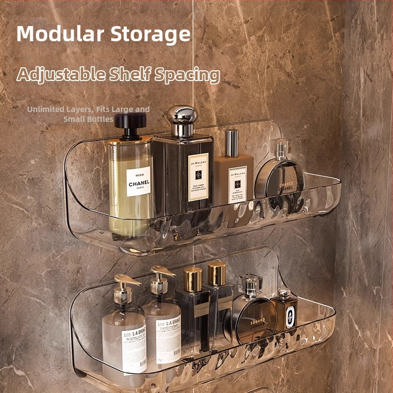 Акрилен стелаж за съхранение в баня, стелаж за съхранение в баня, стенен стелаж за умивалник без перфоратор