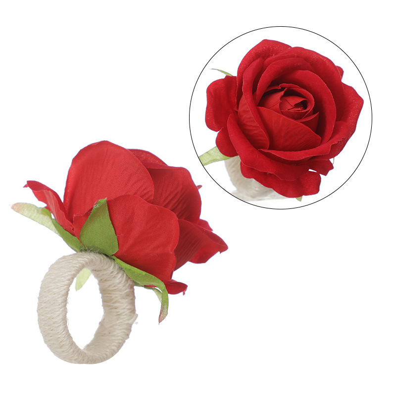 Valentino dienos imitacijos rožių servetėlių žiedas, vakarietiško stiliaus viešbučio stalo rožių dekoratyvinis valgomojo žiedas, servetėlių sagties gamintojai, didmeninė prekyba