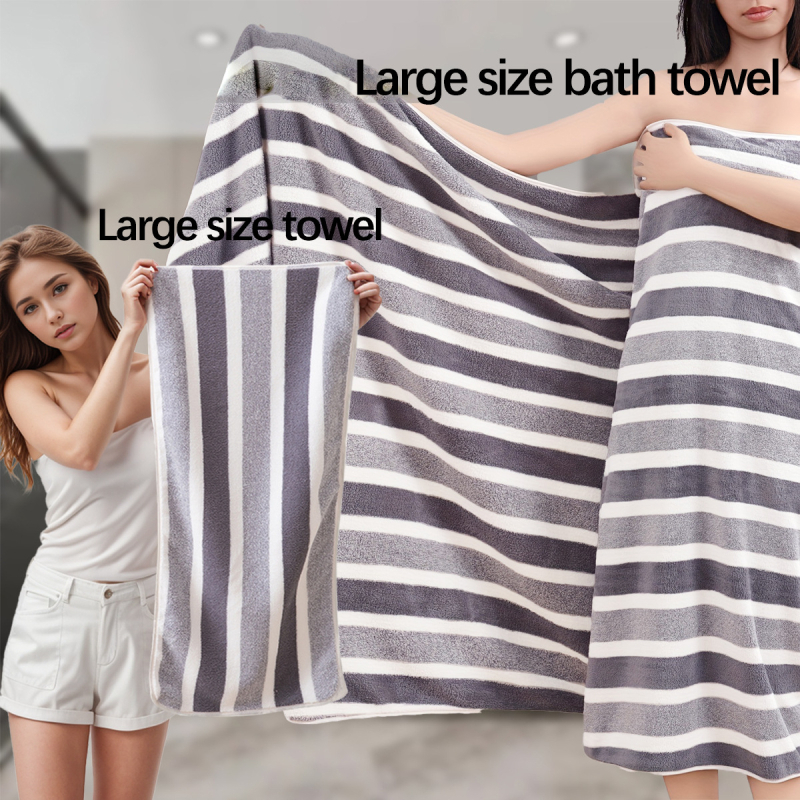 Piiriülese märgistusega triibuline korallfliisist vannirätik 70*140 paksune imav ebemevaba hulgimüügi suur majapidamisrätik